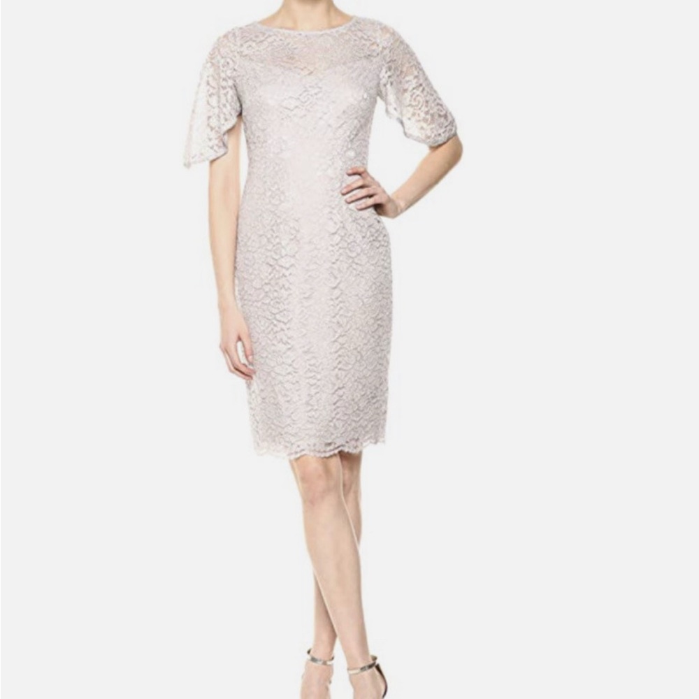 Adrianna Papell Elegant Lace Midi Dress in Cream